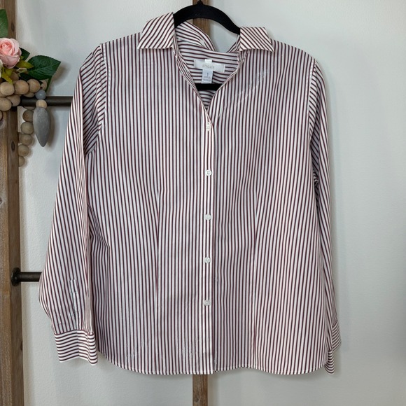 Chicos Striped No Iron Sparkle Button Up Shirt Women's Size 1 Red White Black - Picture 2 of 9